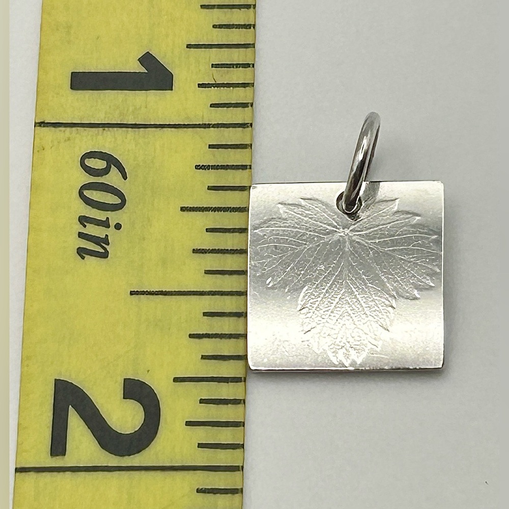 Square Leaf-Engraved Sterling Silver Pendant Charm - image 4